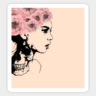 Skull flowers girl Sticker